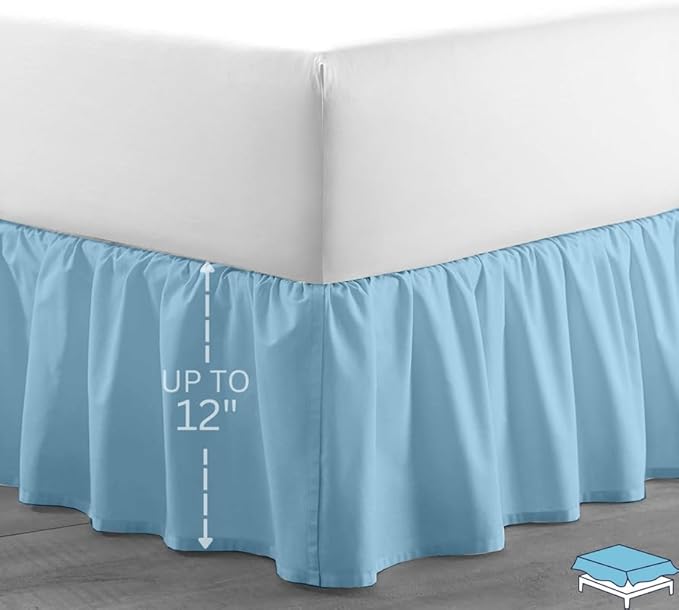 Ruffle Bed Skirt with Split Corners, Microfiber Dust Ruffled for a Perfectly Tailored Bedding Ensemble, Wrinkle and Fade Free, Easy Fit, Queen Size 12 Inch Drop, Light Blue