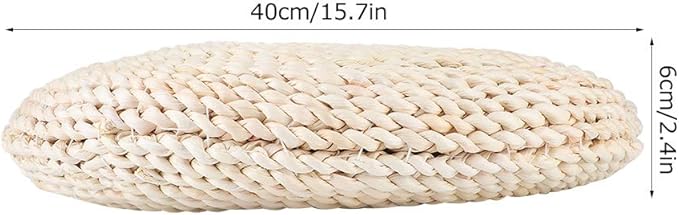 Japanese Round Tatami Hand Woven Floor Cushion, Meditation Yoga Mat, Corn Bran Pouf with Silk Floss Filler, Ergonomic for Zen Tea Ceremony, Home Decor, 40x40x6cm