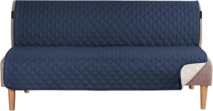 H.VERSAILTEX Reversible Futon Cover Water Repellent Armless Sofa Slipcover Washable Furniture Protector with Adjustable Elastic Strap Anti-Slip Futon Bed Cover for Dogs 70" Width Seat(Navy/Beige)