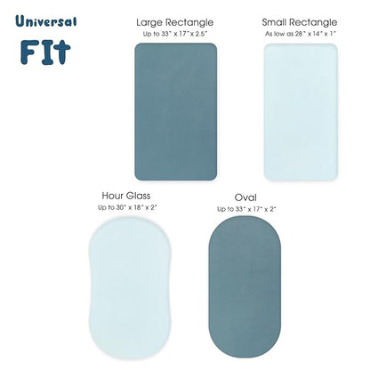 GRSSDER Stretchy Ultra Soft Fitted Bassinet Sheet 3 Pack, Universal Fit for Bassinets Baby Cradle Moses Basket Oval Rectangle Mattress Safe and Snug, Jersey Bassinet Sheets for Girls, White/Blue