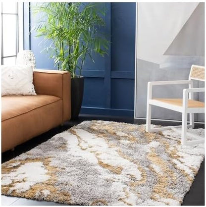 SAFAVIEH Horizon Shag Collection Area Rug - 10' x 14', Grey & Gold, Modern Abstract Design, Non-Shedding & Easy Care, 2.6-inch Thick Ideal for High Traffic Areas in Living Room, Bedroom (HZN890D)