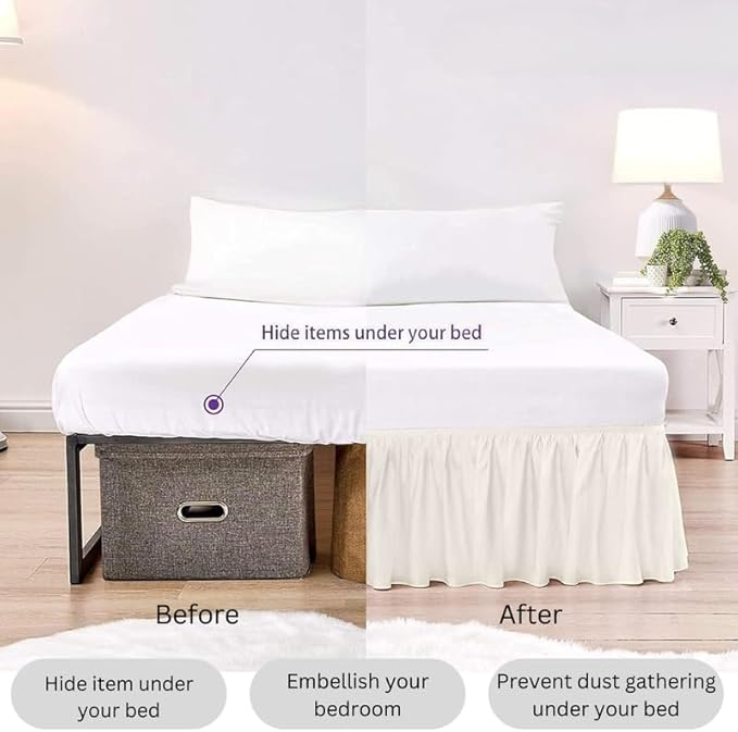 Ruffle Bed Skirt with Split Corners, Microfiber Dust Ruffled for a Perfectly Tailored Bedding Ensemble, Wrinkle and Fade Free, Easy Fit, King Size 18 Inch Drop, Ivory