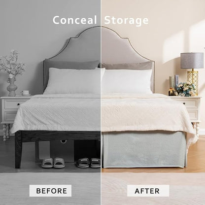MIYE Pleated Waffle Weave Bed Skirt, Tailored Dust Ruffle 16 Inch Drop Easy Fit, Machine Washable (Light Grey, Full - 16" Drop)