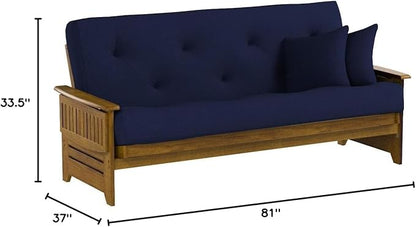 Nirvana Futons Brentwood Tray Arm Futon Sofabed Set - Full Frame, 8" Navy Blue Mattress, Rich Heritage Finish