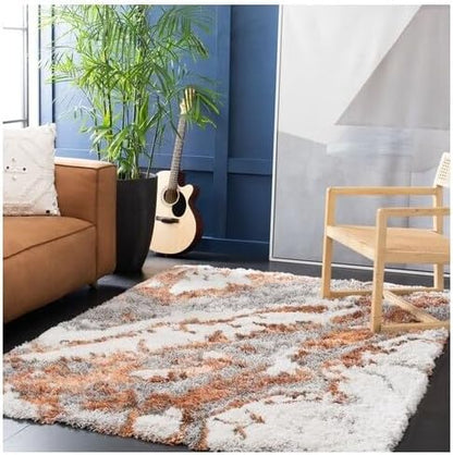 SAFAVIEH Horizon Shag Collection Area Rug - 9' x 12', Grey & Rust, Modern Abstract Design, Non-Shedding & Easy Care, 2-inch Thick Ideal for High Traffic Areas in Living Room, Bedroom (HZN890P)