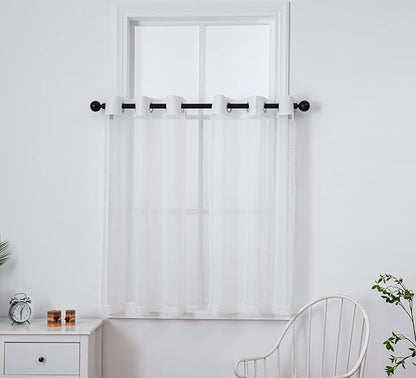 PI Ivory Sheer Curtains 45 Inches Length with Eyelets,Voile Hazy Light Filtering Small Window Curtains for Kitchen/Bathroom/Farmhouse/Basement 2 Panels(Ivory,W42XL45)
