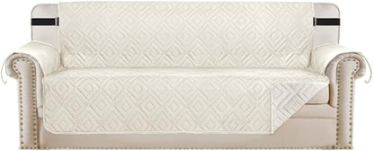H.VERSAILTEX Reversible Sofa Slipcover Furniture Protector Water Resistant 2 Inch Wide Elastic Straps Sofa Cover Couch Covers Pets Kids Fit Sitting Width Up to 66" (Sofa: 75" x 110", Ivory/Beige)