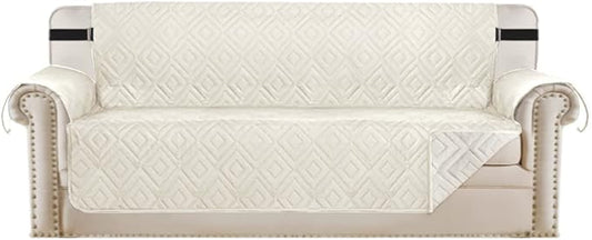 H.VERSAILTEX Reversible Sofa Slipcover Furniture Protector Water Resistant 2 Inch Wide Elastic Straps Sofa Cover Couch Covers Pets Kids Fit Sitting Width Up to 66" (Sofa: 75" x 110", Ivory/Beige)