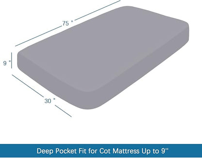SPRINGSPIRIT Cot Sheets 30" x 75" x 9", 4 Piece Cot Sheet Set (2 Pack), Cot Size Fitted Sheets with Narrow Twin/Camp Bunk/Rvs Bunk/Guest Beds/Trifold Mattress, Grey
