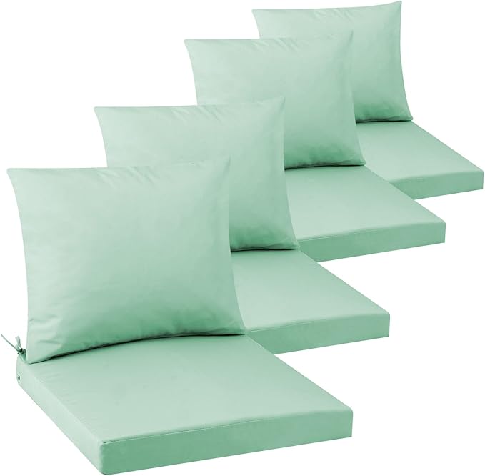 Outdoor Seat Cushion Set 19 x 19 In, Water-Resistant & Fade-Resistan, Patio Furniture Cushions with Removable Cover Deep Seat & Back Cushion with Handle and Adjustable Straps for Chair Sofa,4PC