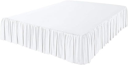 KRISHNA Ruffled Bed Skirt with Split Corners Twin, 100% Microfiber Hotel Quality, 24 Inch Drop Dust Ruffle Gathered Bedskirt with Platform, 39" x 75", White