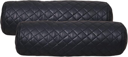 Neck Roll Pillow Cushion Cover, 20x7 Inch Full Moon Round Bolster Pillow Case, Cylinder Soft Lambskin Leather Pillowcase for Head, Spine & Neck Support During Sleep - Quilted Gun Metal Blue Pack of 2