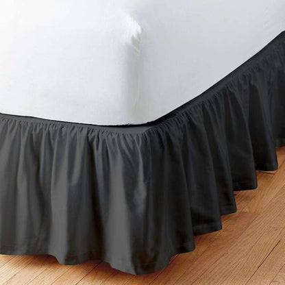 SlumberWell Queen Bed Skirt with Split Corners, Soft Microfiber, 24 Inch Drop, Dark Grey Solid, Elegant Ruffled Design