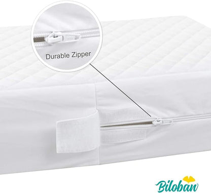 Waterproof Quilted Crib Mattress Encasement, Zippered Crib Mattress Protector, Breathable and Absorbent, Viscose 6 Sides Fully Encased Cover