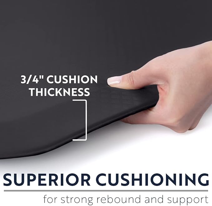 KANGAROO Thick Ergonomic Anti Fatigue Mats for Kitchen Floor, 70x24 Runner, Cushioned Standing Office Desk Mat, Waterproof Scratch Resistant Topside, Supportive All Day Comfort Padded Foam Rugs, Black