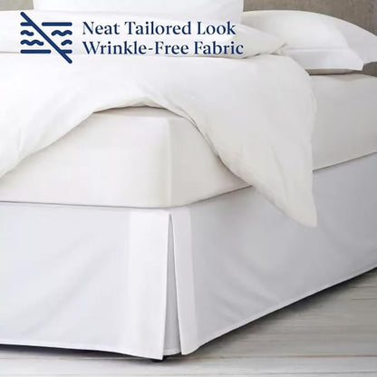 SKY BEDDINGS Luxury Pleated Full Bed Skirt with Split Corners - 16 Inch Tailored Drop - Pleated Dust Ruffle - Wrinkle-Free 100% Microfiber - Easy Fit, Soft & Durable - White