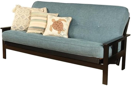 BOWERY HILL Modern Full-Size Linen Fabric Futon in Aqua Blue-Frame Not Included