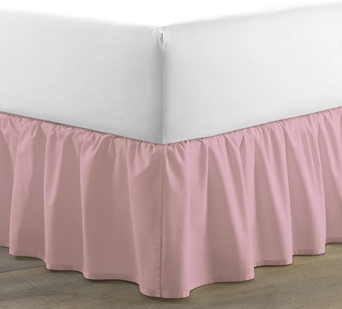 Bed Skirt - Ruffled Bed Skirt (Full XL, Pink) 12 Inch Drop Dust Ruffle with Platform, 100% Cotton 800 Thread Count Fabric - Dust Ruffle Bedskirt for Easy Fitting and Easy Care