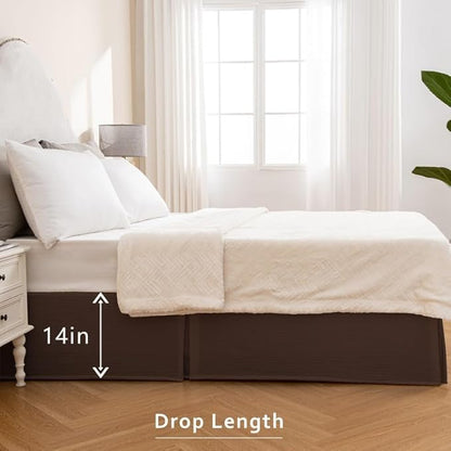 MIYE Pleated Waffle Weave Bed Skirt, Tailored Dust Ruffle 14 Inch Drop Easy Fit, Machine Washable (Brown, Queen - 14" Drop)