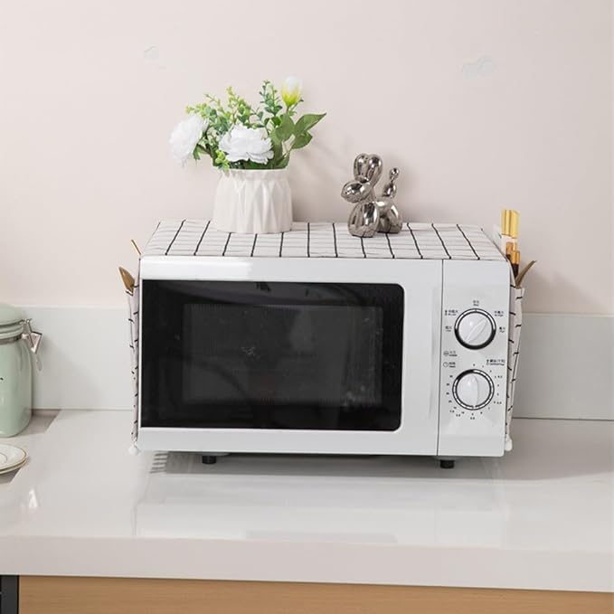 Microwave Oven Cover Dust Oil Proof Cotton Linen Waterproof Fabric Cloth Machine Protector Decorative Kitchen Appliance Cover 30 * 90cm Oven Cover Cloth Dust Cover(white)