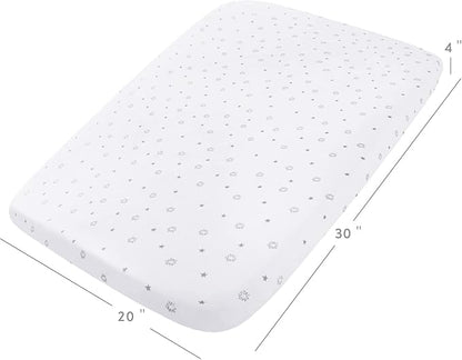 Bassinet Sheets 2 Pack, Fit for Graco Travel Lite Crib, My View 4 in 1, Fodoss Baby Bassinet Bedside Sleeper, Guava Lotus and Cloud Baby Premium Bassinet, Ultra Soft, Grey & White Star, 20" x 30"
