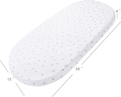 Bassinet Fitted Sheets Fit for UPPAbaby, SNOO, Chicco LullaGo Anywhere Bassinet and 13" x 30" Mattress Pad, 2 Pack for Baby Boy/Girl, Ultra Soft & Stretchy, Grey & White Star