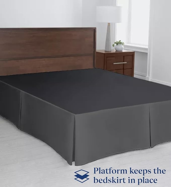 SKY BEDDINGS Luxury Pleated Twin Bed Skirt with Split Corners - 16 Inch Tailored Drop - Pleated Dust Ruffle - Wrinkle-Free 100% Microfiber - Easy Fit, Soft & Durable - Dark Grey