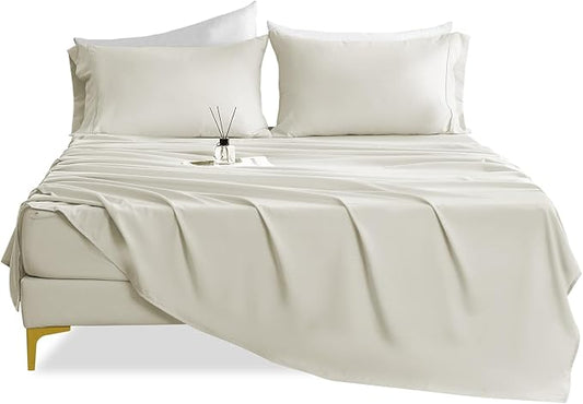 Twin XL Sheets Set - 3 Piece Silky Ultra Soft Breathable Bed Sheet Set, 16" Deep Pocket for Mattress,Hotel Luxury Clearance Twin Size Sheet Sets & Wrinkle Free,Easy Care Cooling Bedding Sheets, Ivory