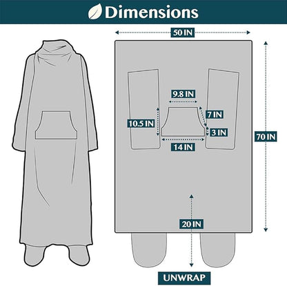 PAVILIA Fleece Blanket with Sleeves, Foot Pockets for Women Men Adults, Plush Wearable Blanket Throw Wrap, Warm Snuggle Blanket Robe, Cozy Gift Ideas Wife Mom, Light Gray