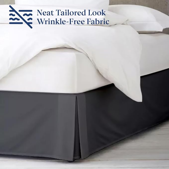 SKY BEDDINGS Luxury Pleated King Bed Skirt with Split Corners - 16 Inch Tailored Drop - Pleated Dust Ruffle - Wrinkle-Free 100% Microfiber - Easy Fit, Soft & Durable - Dark Grey