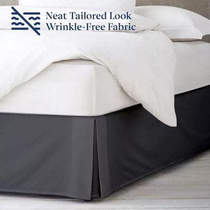 SKY BEDDINGS Luxury Pleated Twin Bed Skirt with Split Corners - 16 Inch Tailored Drop - Pleated Dust Ruffle - Wrinkle-Free 100% Microfiber - Easy Fit, Soft & Durable - Dark Grey