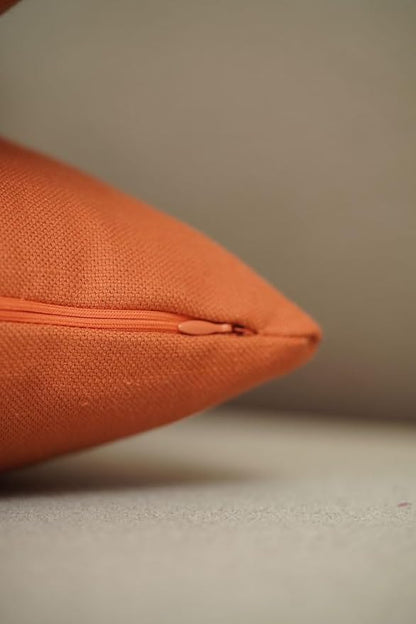 Haven & Glow Decorative Throw Pillow Cover – Square Cushion Case with Zipper | Modern Sofa, Couch & Bed Accent Pillow Covers for Living Room, Bedroom & Home Decor | 18 x 18 Inch – Soft Orange – 2 Pc