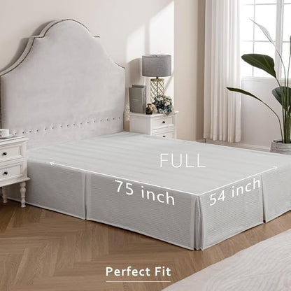 MIYE Pleated Waffle Weave Bed Skirt, Tailored Dust Ruffle 16 Inch Drop Easy Fit, Machine Washable (Light Grey, Full - 16" Drop)