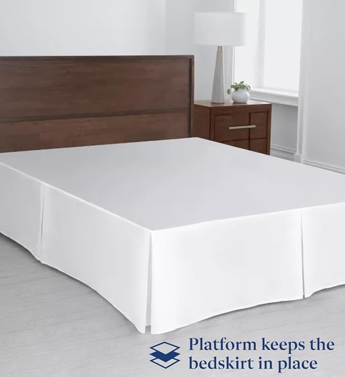 SKY BEDDINGS Luxury Pleated Queen Bed Skirt with Split Corners - 14 Inch Tailored Drop - Pleated Dust Ruffle - Wrinkle-Free 100% Microfiber - Easy Fit, Soft & Durable - White