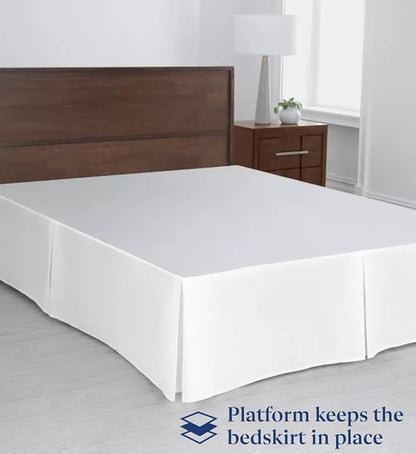 SKY BEDDINGS Luxury Pleated Queen Bed Skirt with Split Corners - 14 Inch Tailored Drop - Pleated Dust Ruffle - Wrinkle-Free 100% Microfiber - Easy Fit, Soft & Durable - White