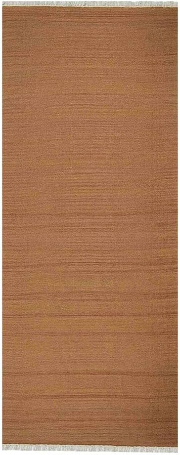 Rugsotic Carpets Hand Woven Flat Weave Kilim Wool ECO-Friendly Area Rugs - 2'6''x10', Runner Shape, Orange Color, Solid Plain Design, Low Pile Handmade Rugs for Living Room, Bed Room (D00111)