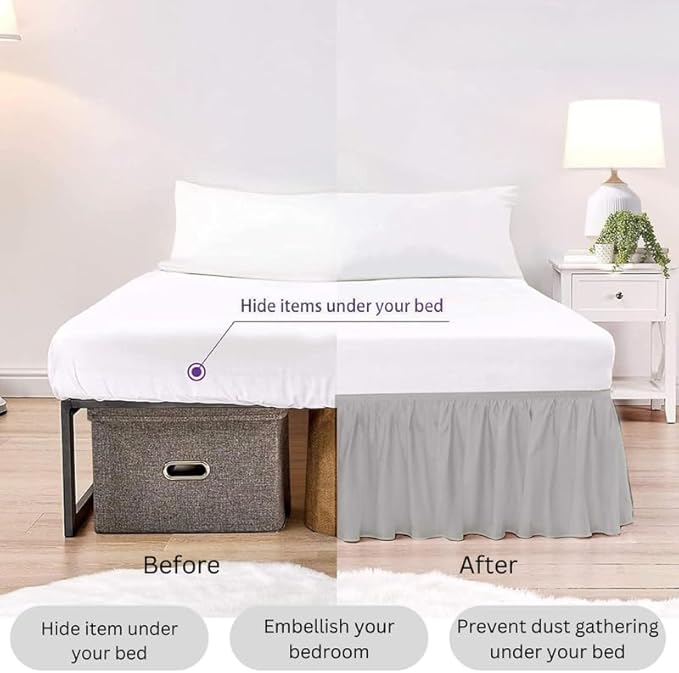 Ruffle Bed Skirt with Split Corners, Microfiber Dust Ruffled for a Perfectly Tailored Bedding Ensemble, Wrinkle and Fade Free, Easy Fit, King Size 15 Inch Drop, Light Grey