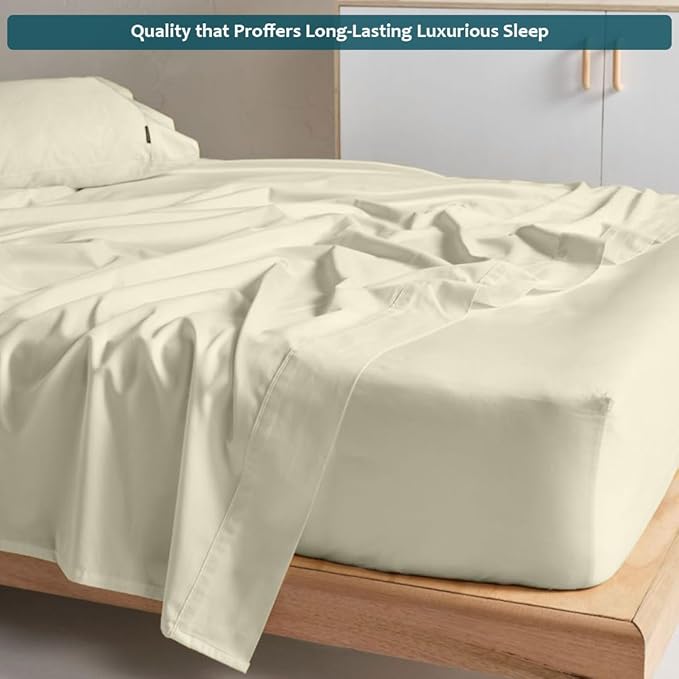 California King Sheet Set - Luxury 338 Thread Count 100% Egyptian Cotton Sateen, Deep Pocket Sheets with All Around Elastic for a, Hotel Quality Bedding Set (Ivory Solid)