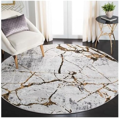 SAFAVIEH Amelia Collection 3' Round Grey/Gold ALA293G Modern Abstract Non-Shedding Living Room Dining Bedroom Foyer Area Rug