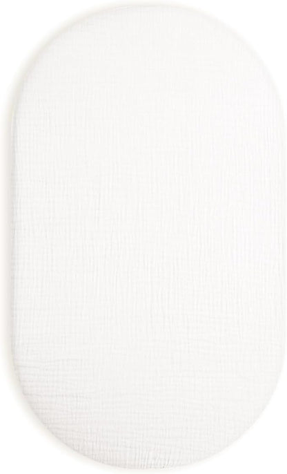 Bassinet Sheet for Baby Boy and Girl, Fitted Sheets for Rectangle, Oval, Hourglass Bassinet Mattress, Muslin Moses Basket Sheets with Neutral Style (White)