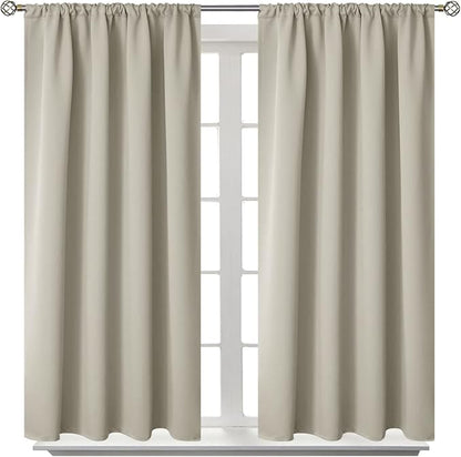 BGment Short Curtains 40 Inches Length for Small Window - Rod Pocket Thermal Insulated Room Darkening Window Drapes for Kitchen Bedroom Bathroom, Light Camel, 2 Panels, 42 x 40 Inch