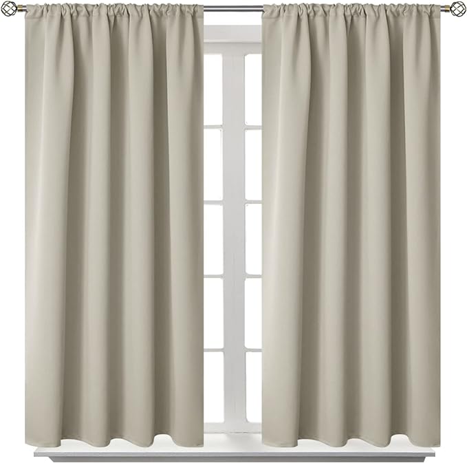 BGment Rod Pocket Blackout Curtains for Bedroom - Thermal Insulated Room Darkening Curtain for Living Room, Light Camel, 42 x 45 Inch, 2 Panels