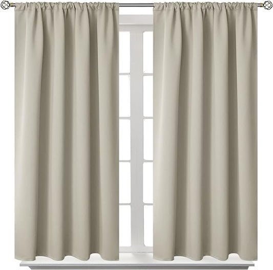 BGment Rod Pocket Blackout Curtains for Bedroom - Thermal Insulated Room Darkening Curtain for Living Room, Light Camel, 42 x 45 Inch, 2 Panels