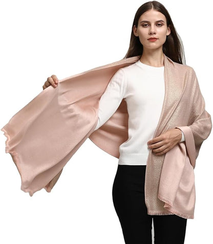 LMVERNA Women's Sparkling Metallic Soft Pashmina Shawls and Wraps Scarf in Solid Colors