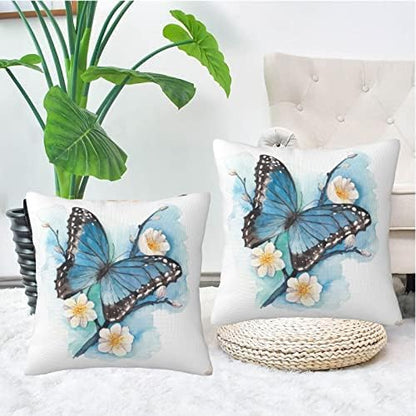 bassyil Butterfly Throw Pillow Covers Decorative Linen Pillow Cases Set of 2 Square Cushion Cover for Couch Sofa Bedroom Patio 18x18 Inch
