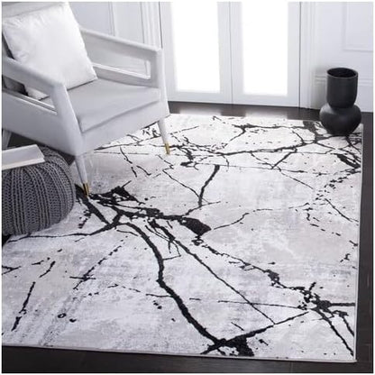 SAFAVIEH Amelia Collection Area Rug - 5' Square, Grey & Black, Modern Abstract Design, Non-Shedding & Easy Care, Ideal for High Traffic Areas in Living Room, Bedroom (ALA293K)