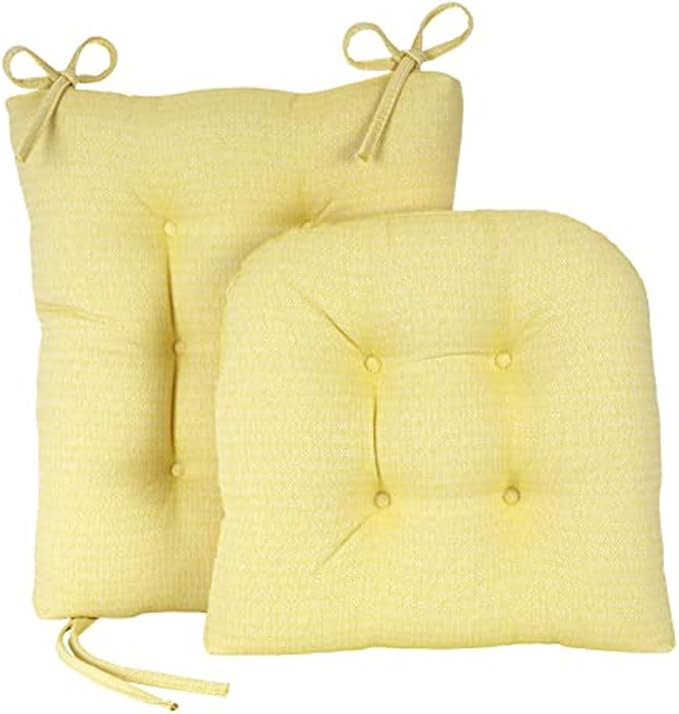 Klear Vu Omega Non-Slip Rocking Chair Cushion Set, Assembled in USA, Thick Padding & Tufted Design, Includes Seat Pad & Back Pillow with Ties, 17x17 Inches, 2-Piece Set, Solid Yellow