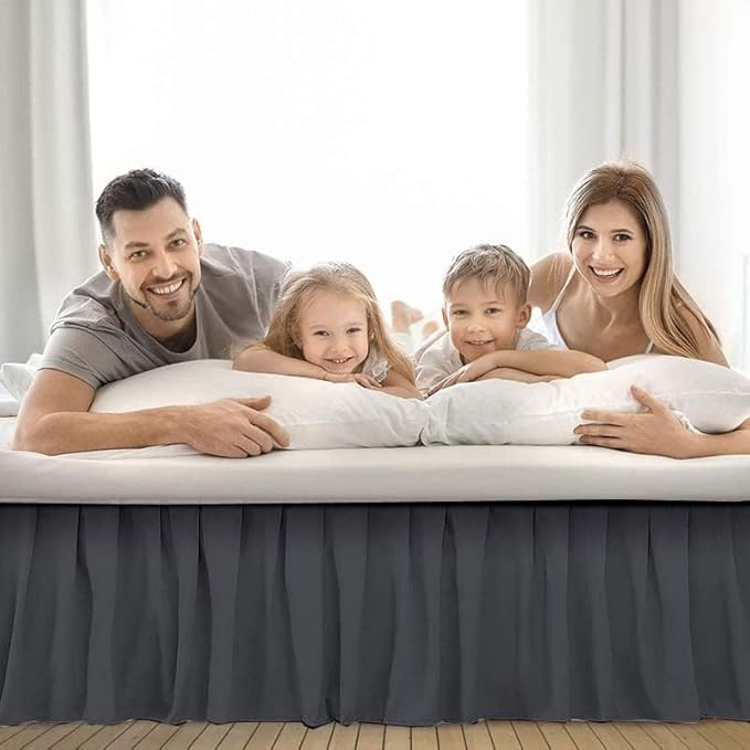 Ruffle Bed Skirt with Split Corners, Microfiber Dust Ruffled for a Perfectly Tailored Bedding Ensemble, Wrinkle and Fade Free, Easy Fit, Full Size 15 Inch Drop, Dark Grey
