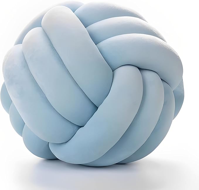 Knot Ball Pillows, Round Throw Pillow Cushion Home Decoration Soft Plush Pillow, Throw Knotted Ball Pillow Handmade Children Room Decoration Round Plush Toy Pillow (Light Blue,8.5"/22cm)
