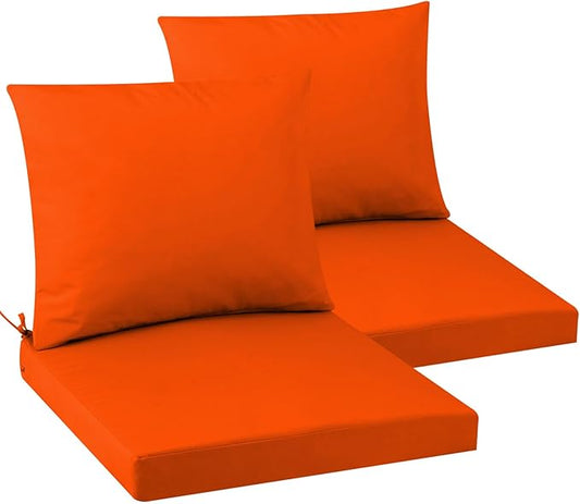 Outdoor Seat Cushion Set 24 x 24 In, Water-Resistant & Fade-Resistan, Patio Furniture Cushions with Removable Cover Deep Seat & Back Cushion with Handle and Adjustable Straps for Chair Sofa,2PC